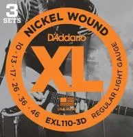 EXL110-3D Nickel Wound Струны для электрогитары, Regular Light, 10-46, 3 комплекта, D'Addario