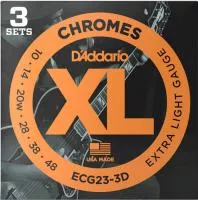 Chromes Cтруны для электрогитары, Extra Light, 10-48, 3 комплекта, D'Addario, ECG23-3D