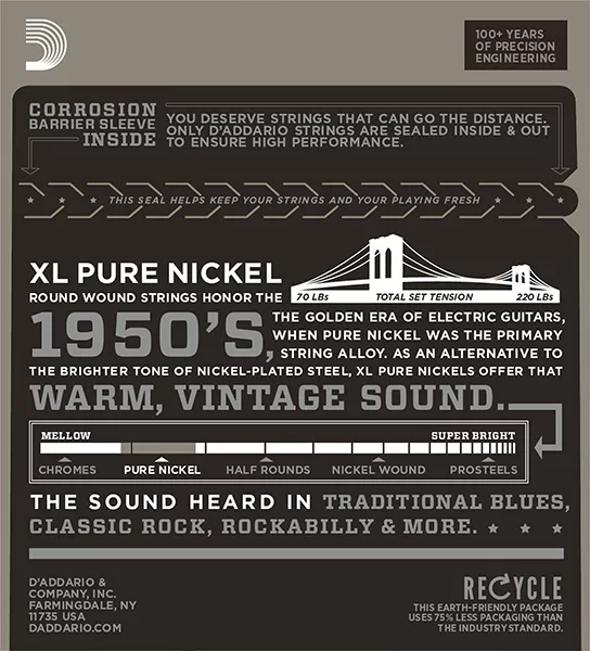EPN21 XL PURE NICKEL Струны для электрогитары чистый никель Jazz Light 12-51 D`Addario