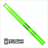 5A Барабанные палочки, граб, флуоресцентные ярко-зеленые, Kaledin Drumsticks, 7KLHBGN5A