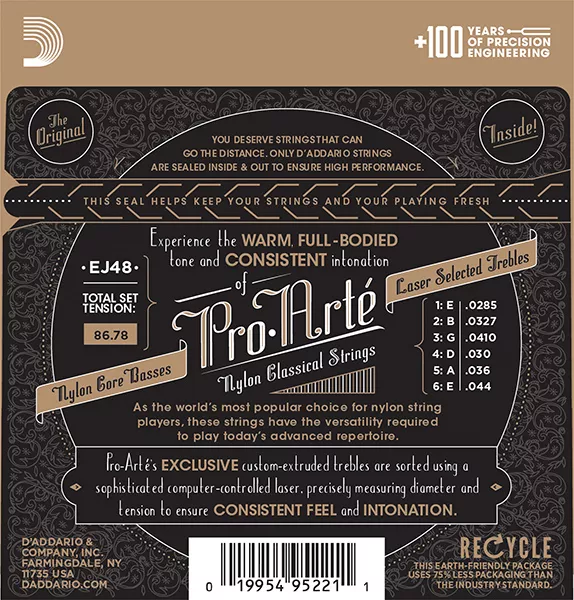 EJ48 PRO ARTE Струны для классической гитары нейлоновые Hard D`Addario