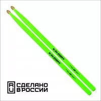 5B Барабанные палочки, граб, флуоресцентные ярко-зеленые, Kaledin Drumsticks, 7KLHBGN5B