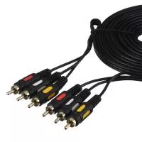Кабель 3xRCA (m)-3xRCA (m) 5.0м ПВХ, черный, в пакете, GoPower, 00-00027486