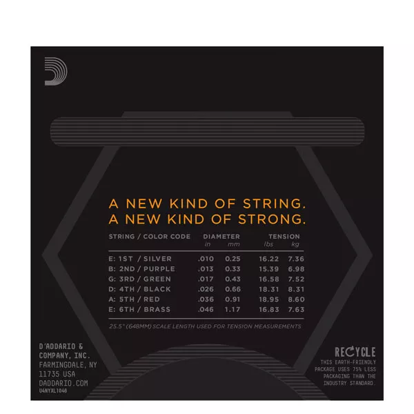 NYXL1046 NYXL Комплект струн для электрогитары, никелированные, Regular Light, 10-46, D'Addario