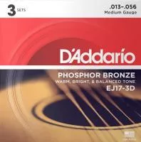 Phosphor Bronze Струны для акустической гитары фосф.бронза, 3 комплекта, 13-56, D'Addario, EJ17-3D