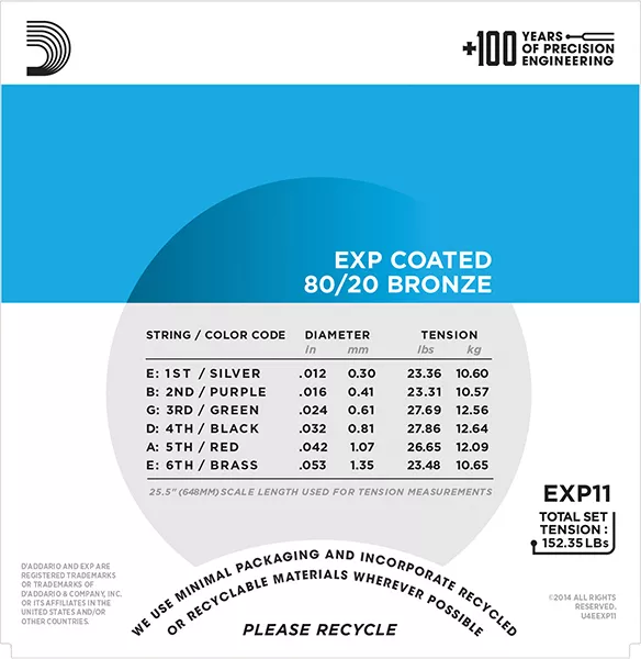 EXP11 COATED 80/20 Струны для акустической гитары Light12-53 D`Addario