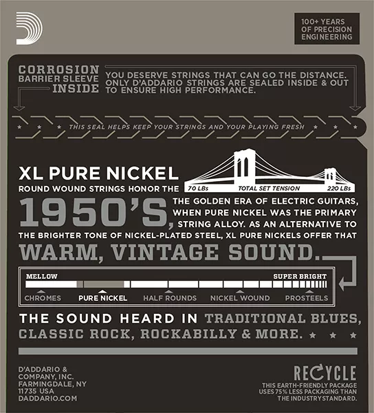 EPN22 XL PURE NICKEL Струны для электрогитары чистый никель Jazz Medium 13-55 D`Addario