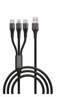 Кабель GP21-3-1-1.2M USB (m)-Type-C/Lightning/Type-C (m) 1.2м черный, GoPower, 00-00028390