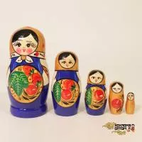 LHM10145 Матрешка "Хохлома синяя" 5 кукольная, Хохлома