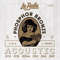 Phosphor Bronze Комплект струн для акустической гитары, ф/б, D to D Tuning, 14-60, La Bella, 7GPD