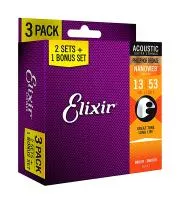 16547 NANOWEB Струны для акустической гитары, 3 комплекта, 13-53, Elixir