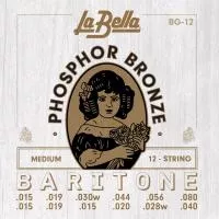 Комплект струн для 12-струнной гитары баритон, фосф.бронза, 15-80, La Bella, BG-12