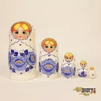 LHM10123 Матрешка "Гжель белая" 5 кукольная, Хохлома
