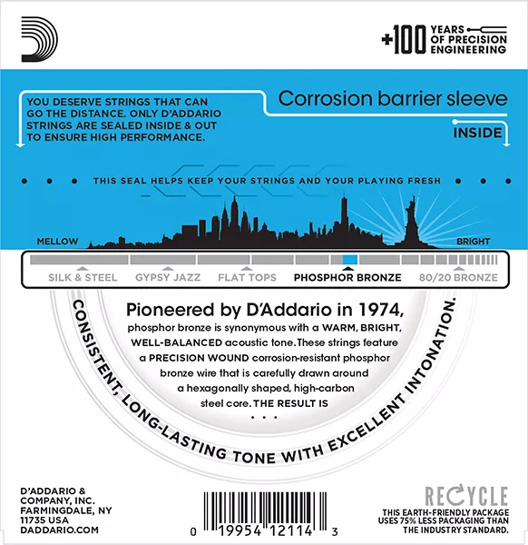 EJ16 PHOSPHOR BRONZE Струны для акустической гитары фосфорная бронза Light 12-53 D`Addario