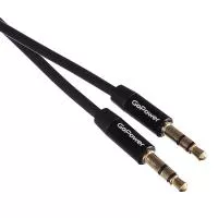 Кабель AUX 3.5мм (m)- 3.5мм (m), 2.0м, TPE черный, в пакете, GoPower, 00-00027480