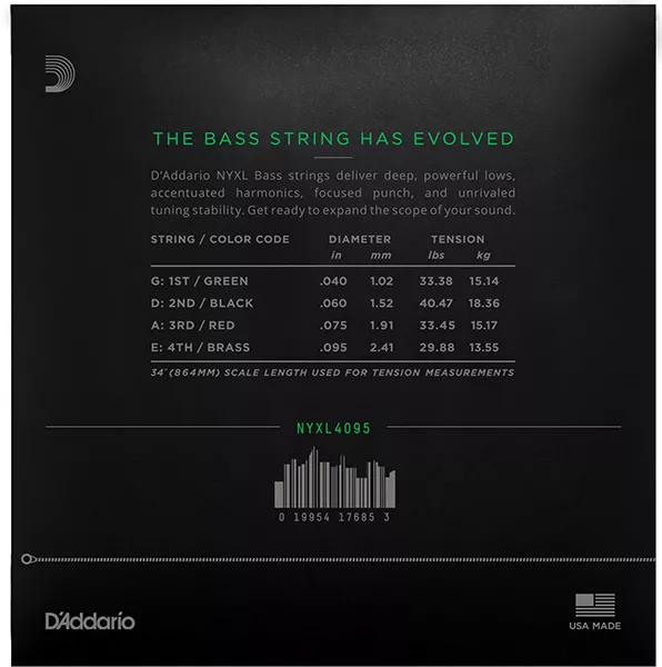 NYXL4095 NYXL Комплект струн для бас-гитары, Long Scale, Super Light, 40-95, D'Addario