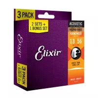 NANOWEB Струны для акустической гитары, 3 комплекта, фосфорная бронза, 13-56, Elixir, 16546