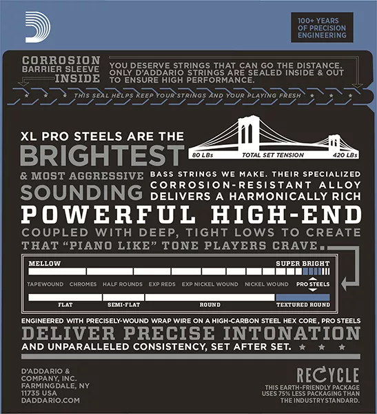 EPS160 ProSteels Комплект струн для бас-гитары, Medium, 50-105, Long Scale, D'Addario
