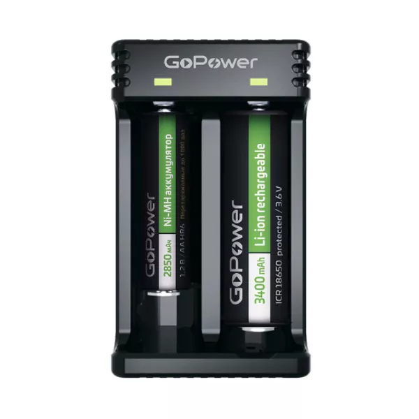LiCharger 4 Зарядное устройство для аккумуляторов Ni-MH/Ni-Cd/Li-ion, 2 слота, GoPower, 00-00015360  рис.2 
