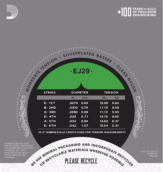 EJ29 CLASSIC Струны для классической гитары нейлоновые Moderate Hard D`Addario