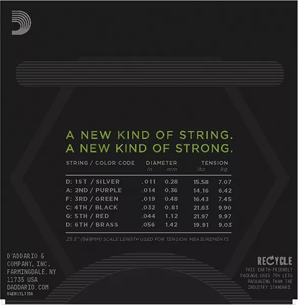 NYXL1156 NYXL Комплект струн для электрогитары, M Top / E-H Bottom, 11-56, D'Addario