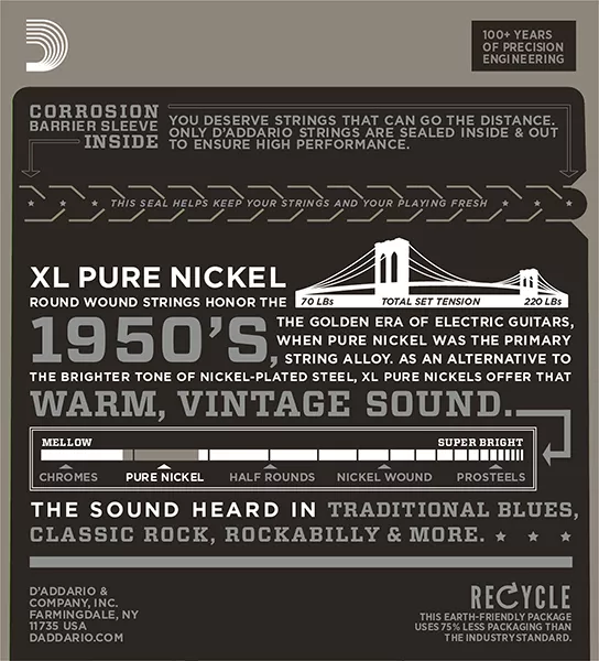 EPN115 XL PURE NICKEL Струны для электрогитары нейлоновые Blues/Jazz Rock11-48 D`Addario