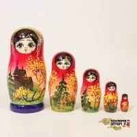 LHM10138 Матрешка "Храм" 5 кукольная, Хохлома