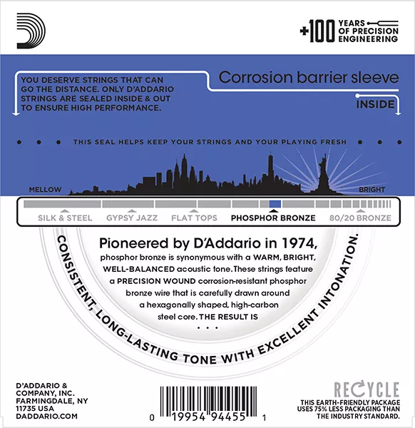 EJ37 Phosphor Bronze Комплект струн для 12-струнной гитары, ф/бр, M.Top/H.Bottom, 12-54, D'Addario