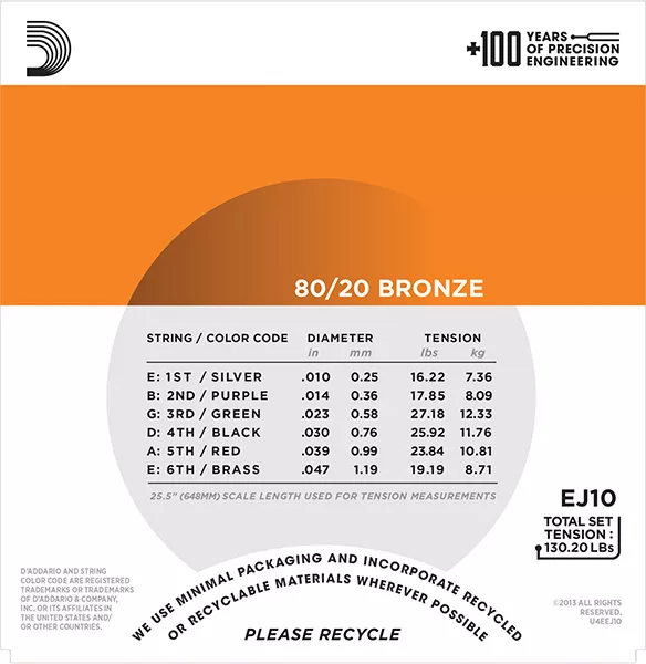 EJ10 BRONZE 80/20 Струны для акустической гитары бронза Light 10-47 D`Addario