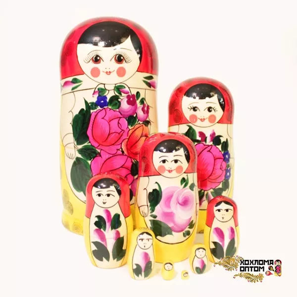 LHM10101 Матрешка традиционная 9 кукольная, Хохлома