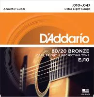 EJ10 BRONZE 80/20 Струны для акустической гитары бронза Light 10-47 D`Addario