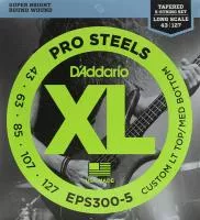 EPS300-5 ProSteels Комплект струн для 5-струнной бас-гитары, Lt top/Med bottom, 43-127, D'Addario