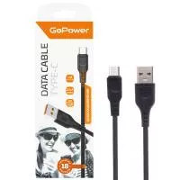Кабель GP01T USB (m)-Type-C (m) 1.0м 2.4A, ПВХ, черный, GoPower, 00-00018566