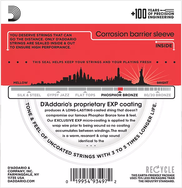 EXP17 Coated Phosphor Bronze Комплект струн для акустической гитары, Medium, 13-56, D'Addario