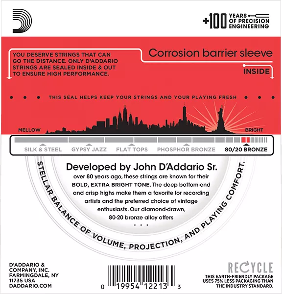 EJ12 BRONZE 80/20 Струны для акустической гитары бронза Medium 13-56 D`Addario