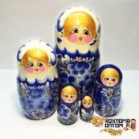 LHM10157 Матрешка "Синий букет" 5 кукольная, Хохлома