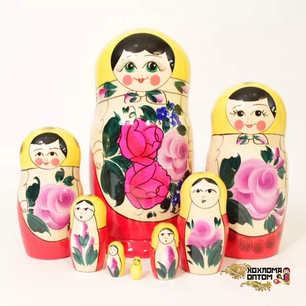 LHM10102 Матрешка традиционная 8 кукольная, Хохлома