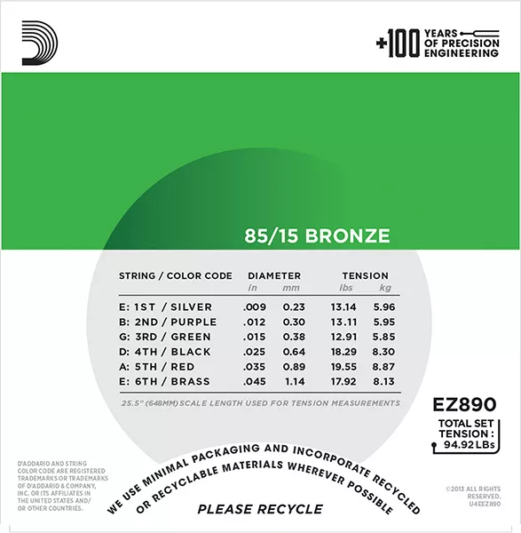 EZ890 AMERICAN BRONZE 85/15 Струны для акустической гитары Super Light 9-45 D`Addario