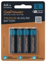 Ultra Элемент питания LR6 AA Alkaline 1.5В, 4шт, GoPower, 00-00026394