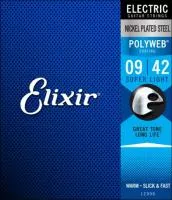 12000 POLYWEB Комплект струн для электрогитары, Super Light, никелированная сталь, 9-42, Elixir