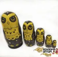 LHM10185 Матрешка "Сова" 5 кукольная, Хохлома