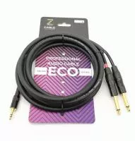 Кабель аудио 3.5-2х6.3мм, 9м, ZZcable, E52-3,5-2J-0900-0