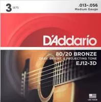 Bronze 80/20 Струны для акустической гитары, бронза, 13-56, 3 комплекта, D'Addario, EJ12-3D