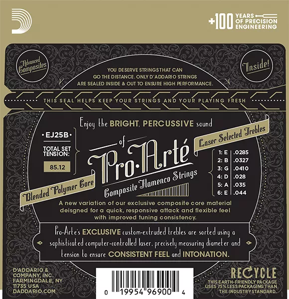 EJ25B Pro-Arte Composite Комплект струн для гитары фламенко, черный нейлон, D'Addario