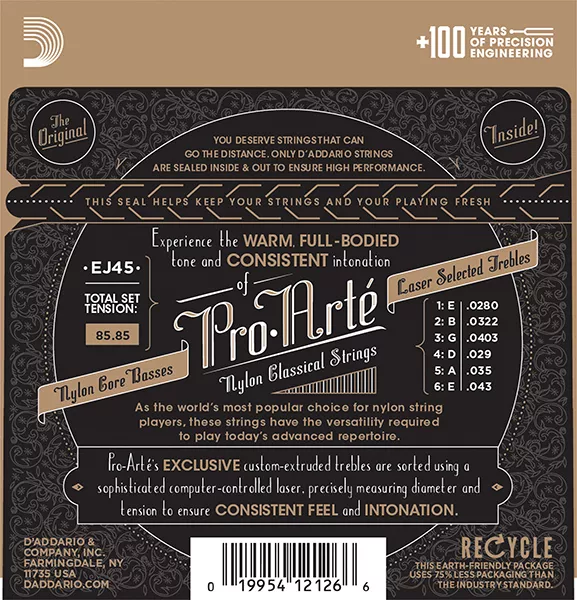 EJ45 PRO ARTE Струны для классической гитары нейлоновые Normal D`Addario