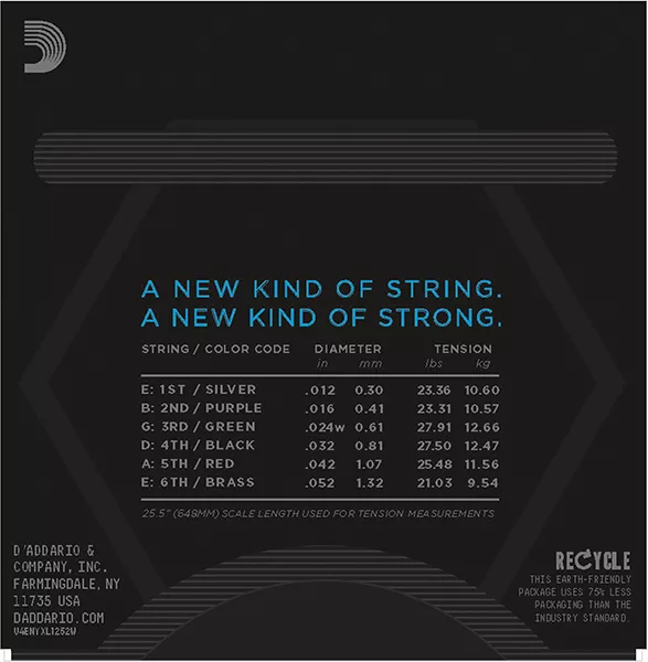 NYXL1252W NYXL Комплект струн для электрогитары, Light, опл.3-ей струны, 12-52, D'Addario