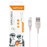 Кабель GP01T USB (m)-Type-C (m) 1.0м 2.4A, ПВХ, белый, GoPower, 00-00018565