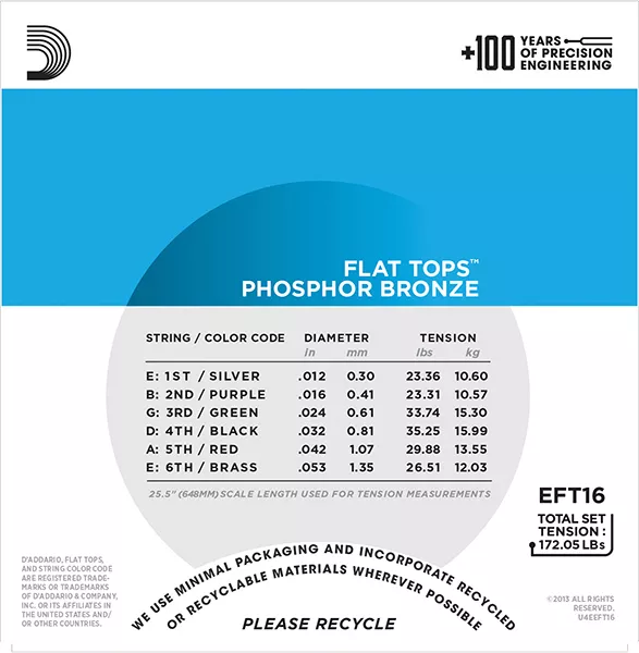 EFT16 FLAT TOPS Струны для акустической гитары фосфорная бронза, Regular Light 12-53  D`Addario