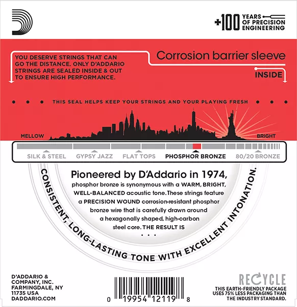 EJ39 Phosphor Bronze Комплект струн для акустической 12-струнной гитары, Medium, 12-52, D'Addario