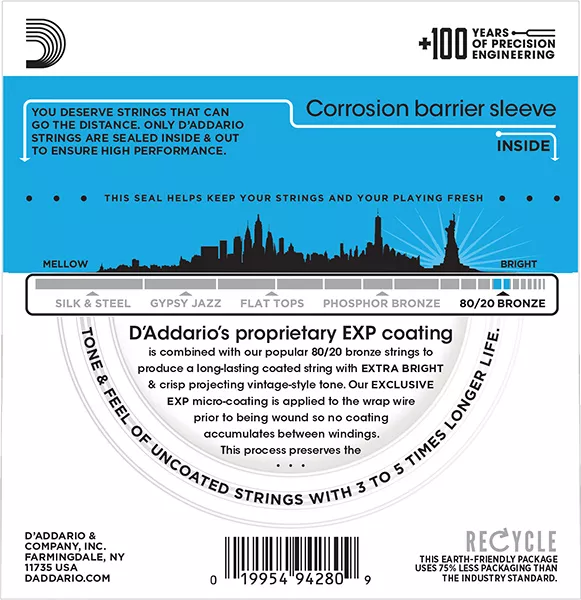 EXP36 COATED 80/20 Струны для 12-струнной акустической гитары 12-String Extra Light10-47 D`Addario